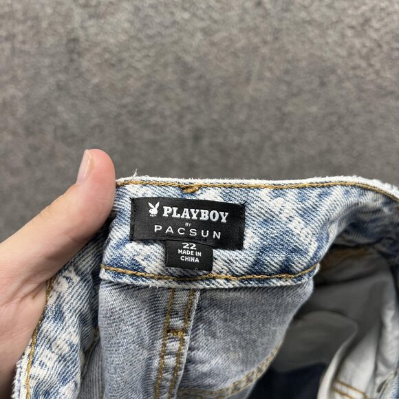 Playboy PacSun Jeans Womens 22 Light Wash All Over Logo High Rise Denim - Picture 6 of 10